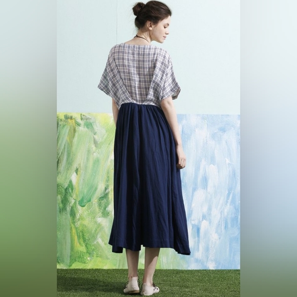 New With Tags Women's Medium Cotton Plaid Blue Dress - Picture 2 of 10